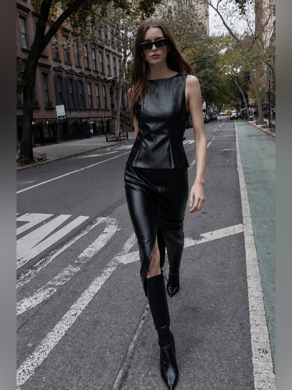 ZARA BLACK FAUX LEATHER OPEN BACK TOP